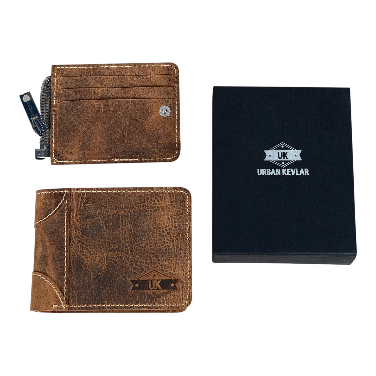 Urban Kevlar Genuine Leather Premium Wallet for Men- Minimalist Slim Trifold with Removable Zipper Inner Pockets