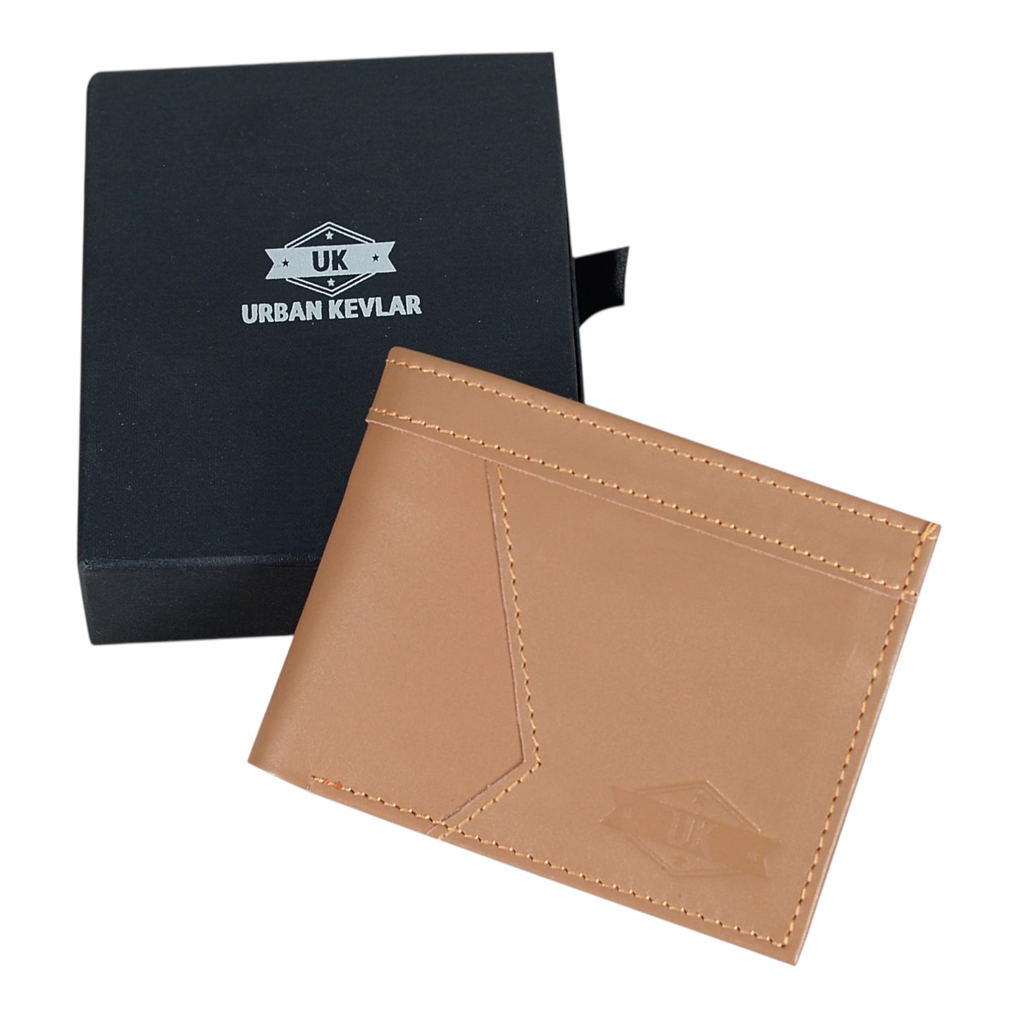 Urban Kevler Genuine Leather Bifold Wallet - Elegant Tan Design with Card Slots and Coin Pocket - Durable Men's Wallet
