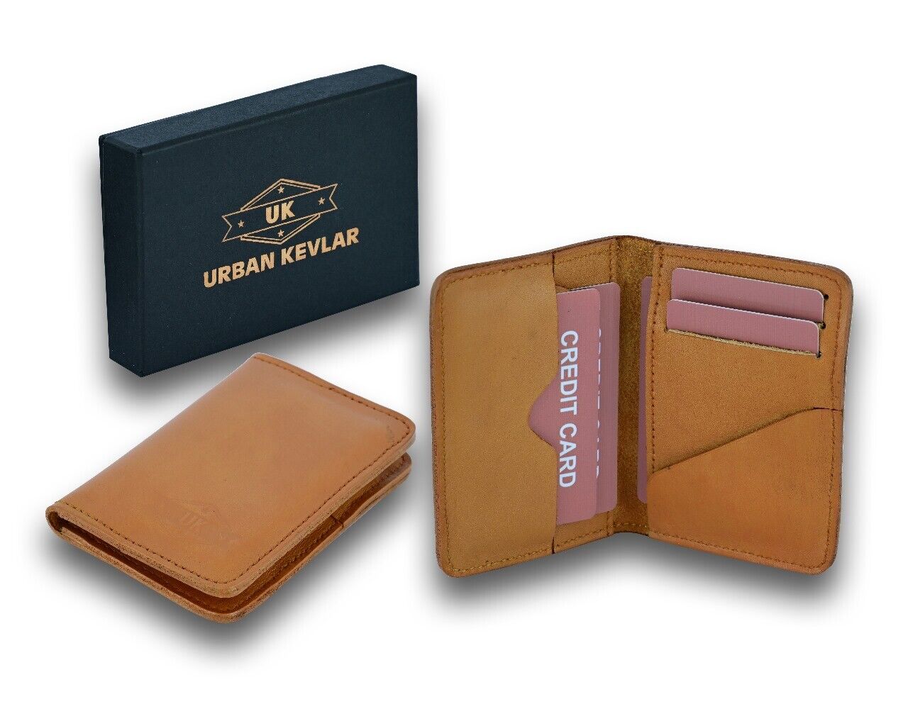 Genuine Leather Wallet - Classic Men's Bifold Wallet - Gift For Mens Mini Wallet Colors Green And Light Brown - Urban Kevlar