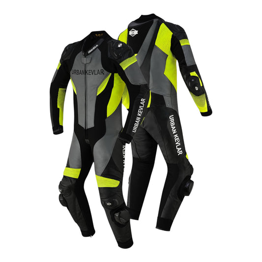 Urban Kevlar® Men’s Motorcycle Racing Leather Suit – 1-Piece Motorbike Riding Gear with CE Armor & Knee Sliders