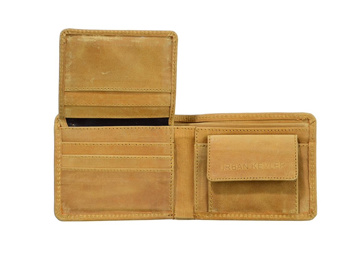 Urban Kevlar Genuine Leather Wallet - Classic Men's Bifold Wallet Colour Beige - Urban Kevlar