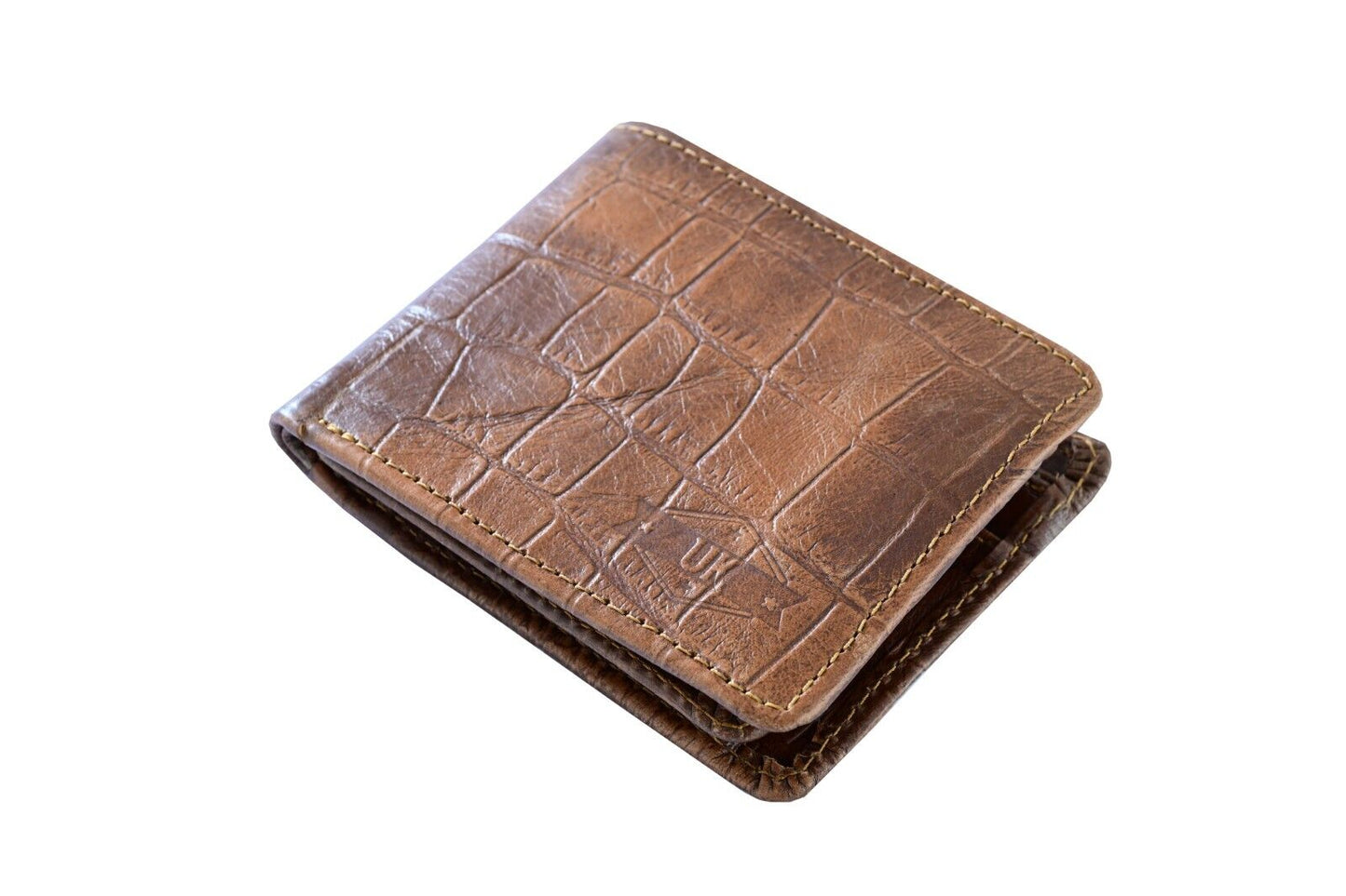 Urban Kevlar Genuine Leather Wallet - Classic Men's Bifold Wallet Crocodile Brown