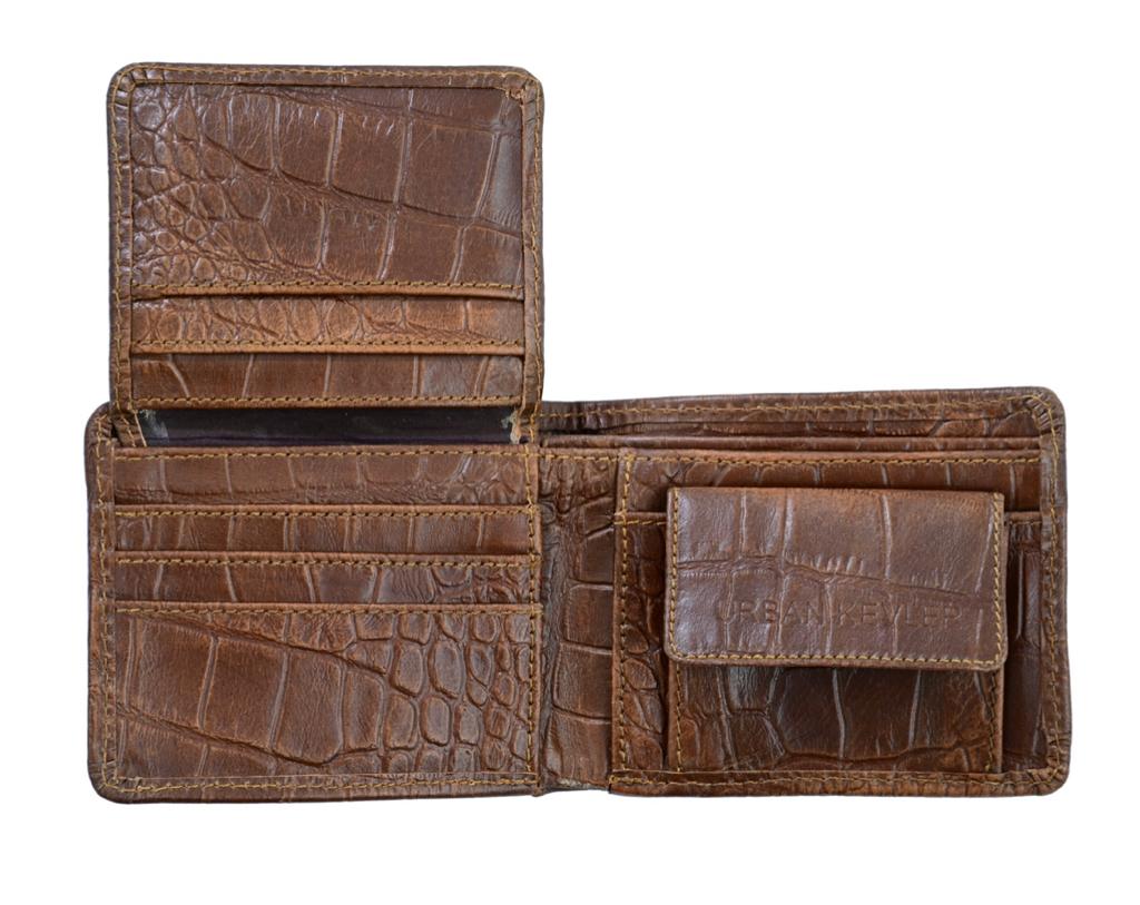 Urban Kevlar Genuine Leather Wallet - Classic Men's Bifold Wallet Crocodile Brown