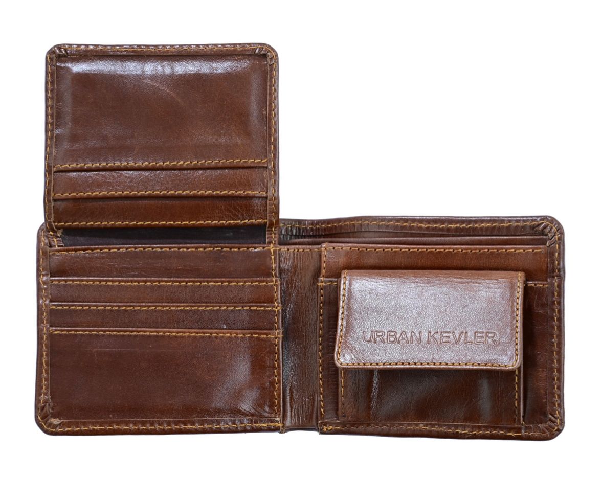 Urban Kevlar Genuine Leather Wallet - Classic Men's Bifold Wallet Plain Brown - Urban Kevlar